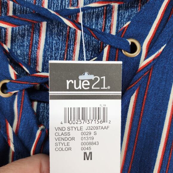 NWT Rue 21 Juniors Blouse Medium Blue Striped V Neck Long Sleeve Cropped Top - Picture 12 of 12